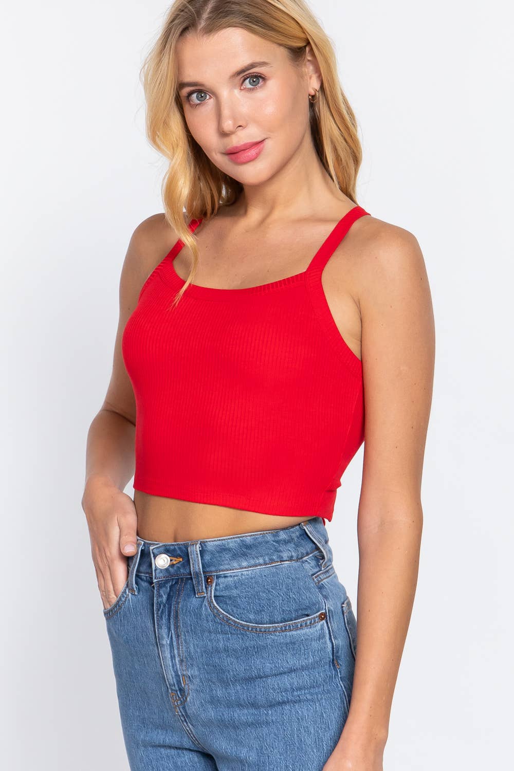 ,....SI-24486 FITTED OPEN CROSS BACK STRAPPY CAMI TOP: BLK-black-153742 / S