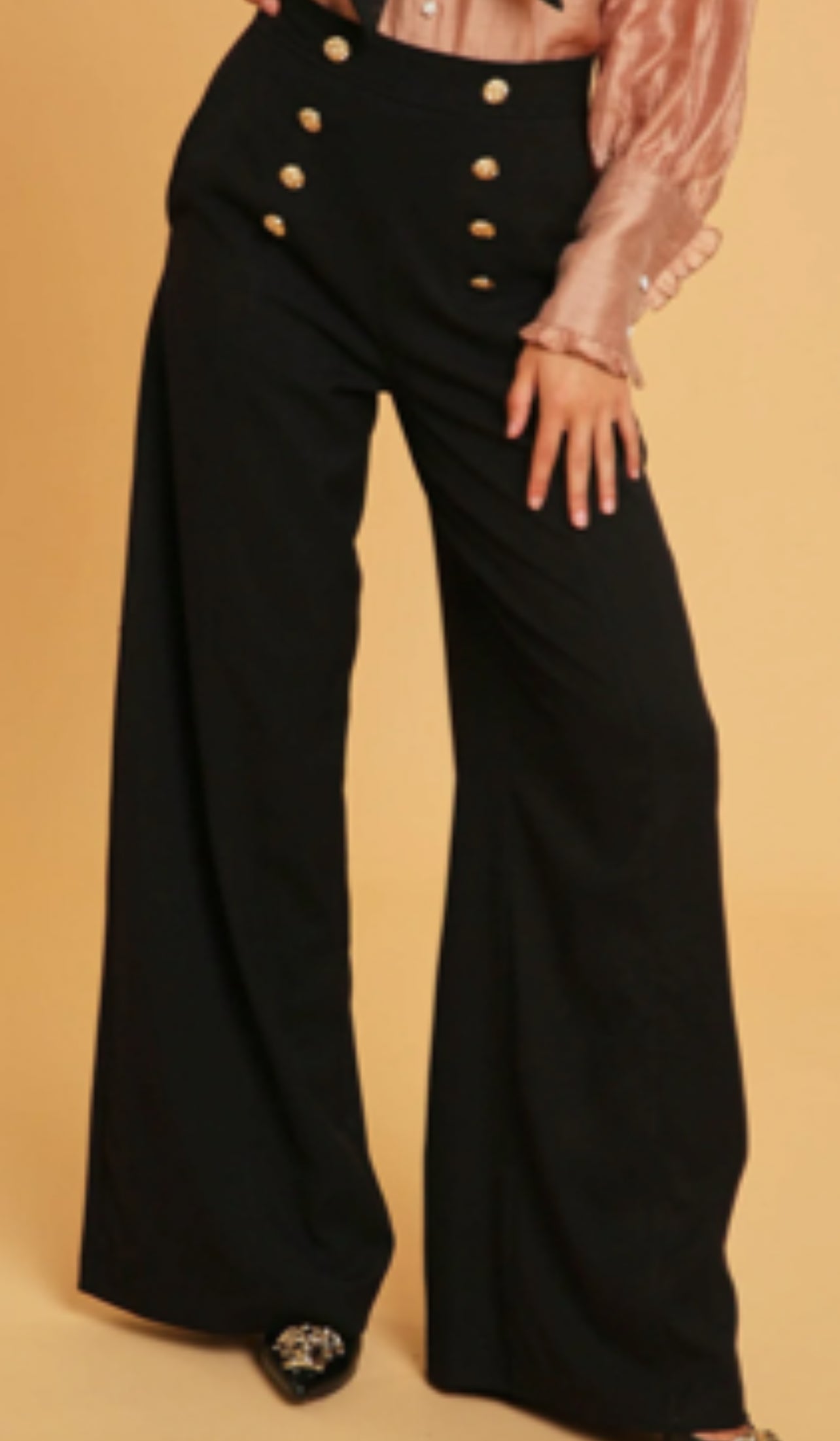 WOMEN'S ZIP UP FRONT POCKETS BUTTONS DETAILED WIDE LEG PANTS
