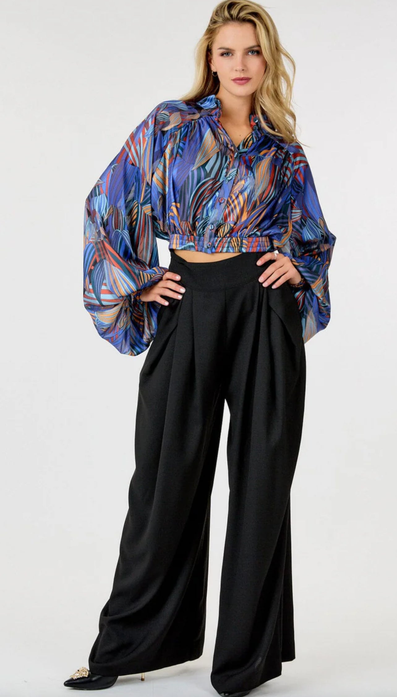 WOMEN'S YELLOW ZIP UP FRONT POCKETS DETAILED WIDE LEG PANTS