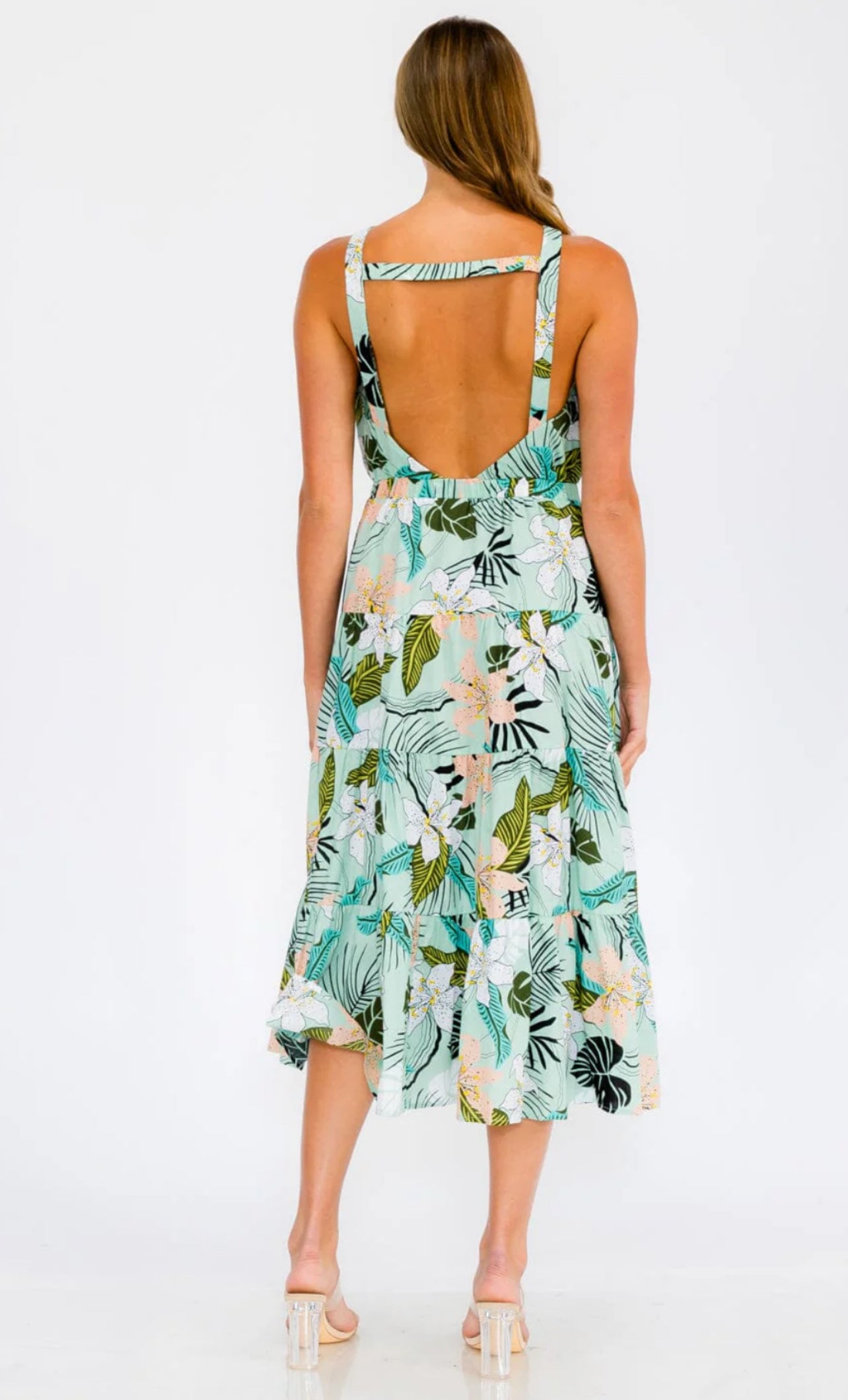 BACKLESS WOMEN’S SUMMER GREEN FLORAL DRESS