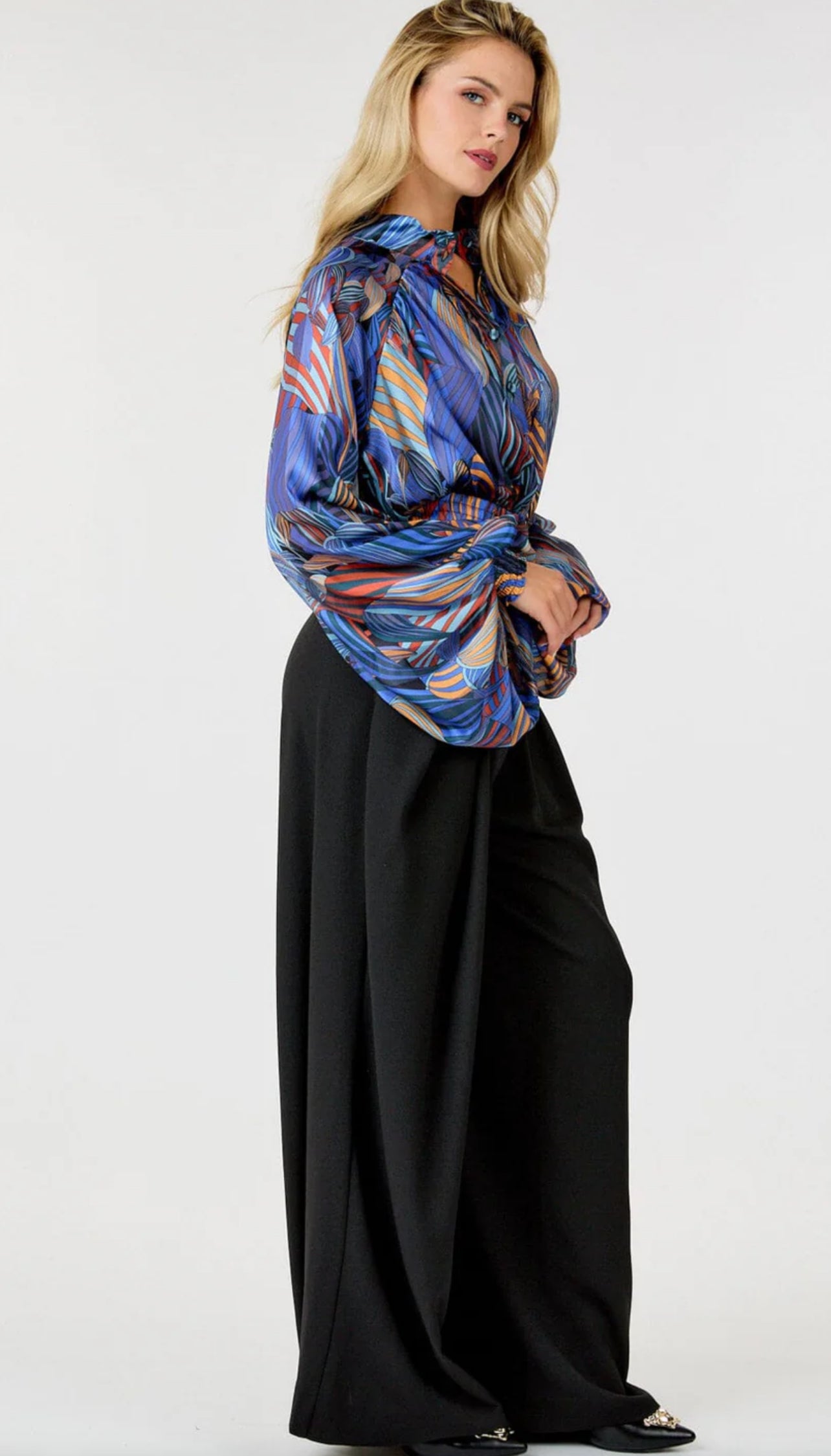 WOMEN'S YELLOW ZIP UP FRONT POCKETS  DETAILED WIDE LEG PANTS