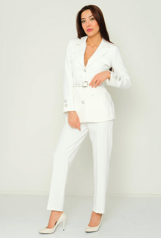 White Women Suit Set Business+Casual Peak Lapel