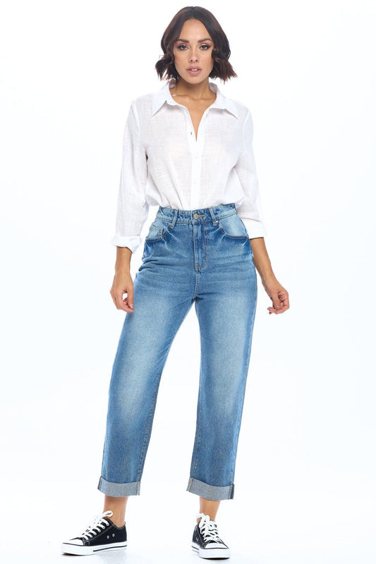 HIGH RISE SOLID MOM JEANS